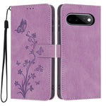 For Google Pixel 11 / Pixel 11 Pro Wallet Case Butterfly Flower Imprint PU Leather Phone Cover with Wrist Strap