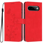 For Google Pixel 11 / Pixel 11 Pro Wallet Case Butterfly Flower Imprint PU Leather Phone Cover with Wrist Strap