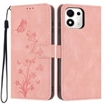 For Honor 600 Smart 5G / X7e Plus 5G Wallet Case Butterfly Flower Imprint PU Leather Phone Cover with Wrist Strap