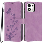 For Honor 600 Smart 5G / X7e Plus 5G Wallet Case Butterfly Flower Imprint PU Leather Phone Cover with Wrist Strap