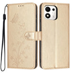 For Honor 600 Smart 5G / X7e Plus 5G Wallet Case Butterfly Flower Imprint PU Leather Phone Cover with Wrist Strap