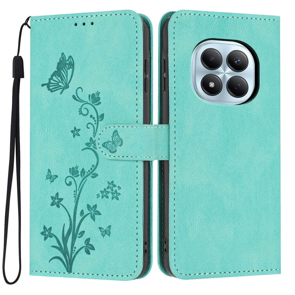 For Xiaomi Redmi Note 15 Pro 4G (Global) Wallet Case Butterfly Flower Imprint PU Leather Phone Cover with Wrist Strap