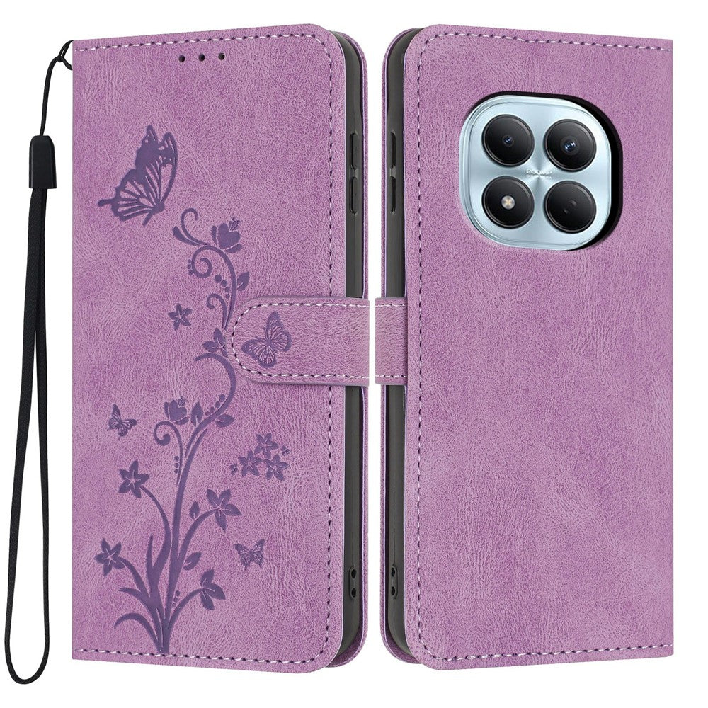 For Xiaomi Redmi Note 15 Pro 4G (Global) Wallet Case Butterfly Flower Imprint PU Leather Phone Cover with Wrist Strap