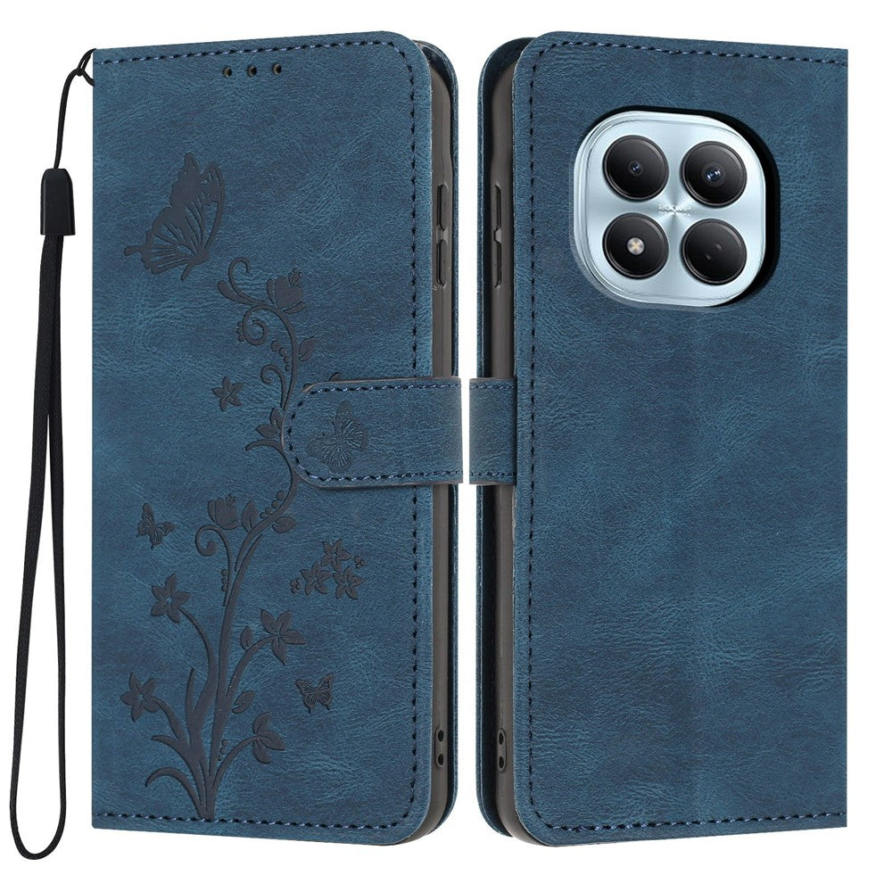 For Xiaomi Redmi Note 15 Pro 4G (Global) Wallet Case Butterfly Flower Imprint PU Leather Phone Cover with Wrist Strap