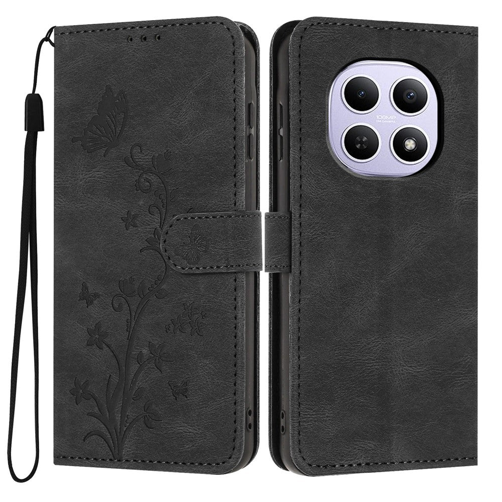 Xiaomi Redmi Note 15 5G (Global) / Note 15 4G (Global) / Poco M8 5G Plånboksfodral Fjärilsblommigt PU-lädermobilskal med handledsrem