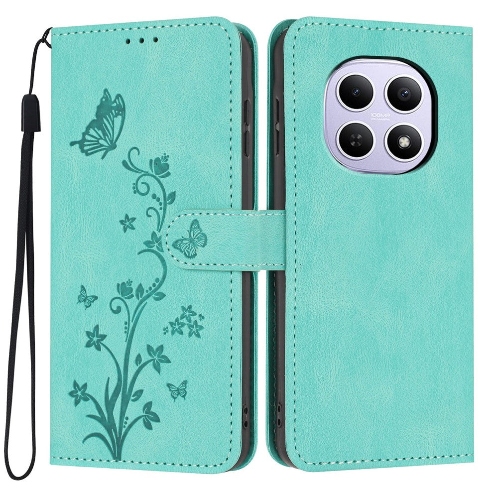 For Xiaomi Redmi Note 15 5G (Global)  /  Note 15 4G (Global)  /  Poco M8 5G Wallet Case Butterfly Flower Imprint PU Leather Phone Cover with Wrist Strap
