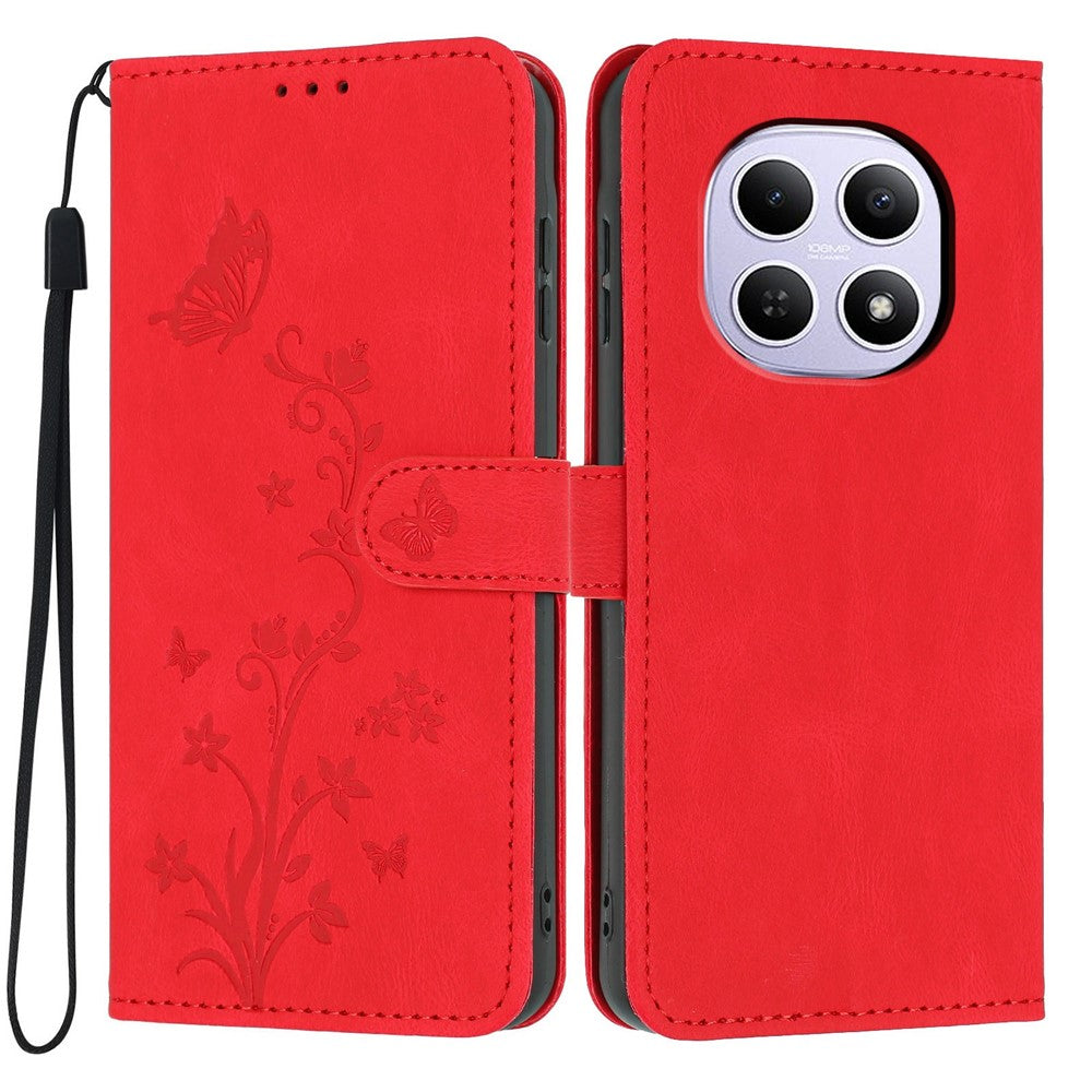 For Xiaomi Redmi Note 15 5G (Global)  /  Note 15 4G (Global)  /  Poco M8 5G Wallet Case Butterfly Flower Imprint PU Leather Phone Cover with Wrist Strap