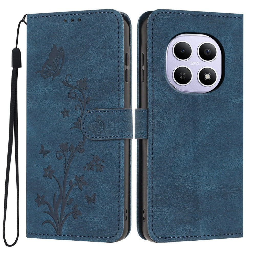 For Xiaomi Redmi Note 15 5G (Global)  /  Note 15 4G (Global)  /  Poco M8 5G Wallet Case Butterfly Flower Imprint PU Leather Phone Cover with Wrist Strap