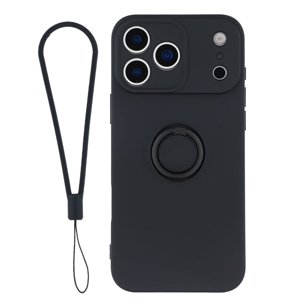 For iPhone 18 Pro / 17 Pro Silicone Case with Strap Ring Kickstand Phone Cover