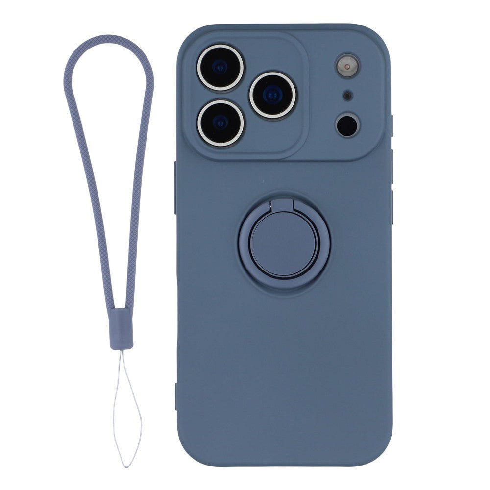 For iPhone 18 Pro / 17 Pro Silicone Case with Strap Ring Kickstand Phone Cover