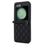 For Samsung Galaxy Z Flip7 FE 5G / Flip6 5G Case Rhombic Leather + PC Folding Phone Cover with Wrist Strap / 1.5m Long Strap