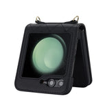For Samsung Galaxy Z Flip7 FE 5G / Flip6 5G Case Rhombic Leather + PC Folding Phone Cover with Wrist Strap / 1.5m Long Strap