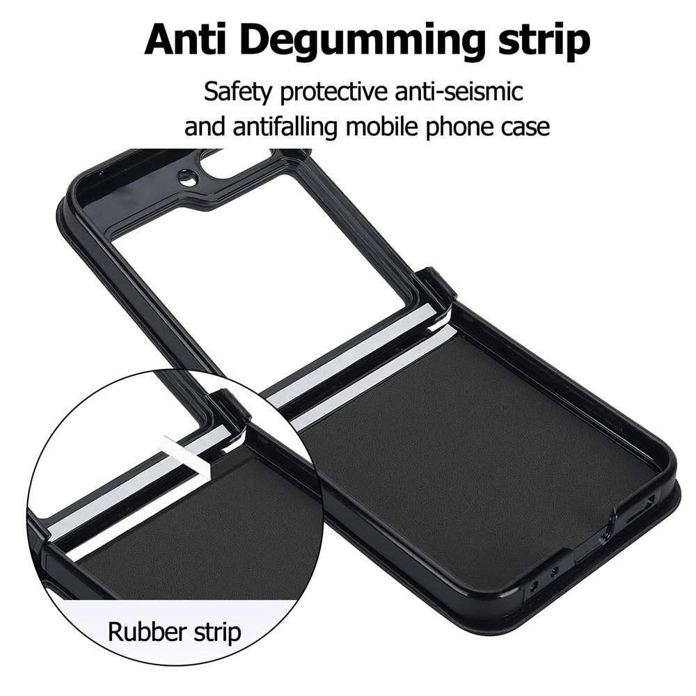 For Samsung Galaxy Z Flip7 FE 5G / Flip6 5G Case Rhombic Leather + PC Folding Phone Cover with Wrist Strap / 1.5m Long Strap