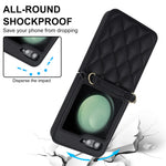 For Samsung Galaxy Z Flip7 FE 5G / Flip6 5G Case Rhombic Leather + PC Folding Phone Cover with Wrist Strap / 1.5m Long Strap
