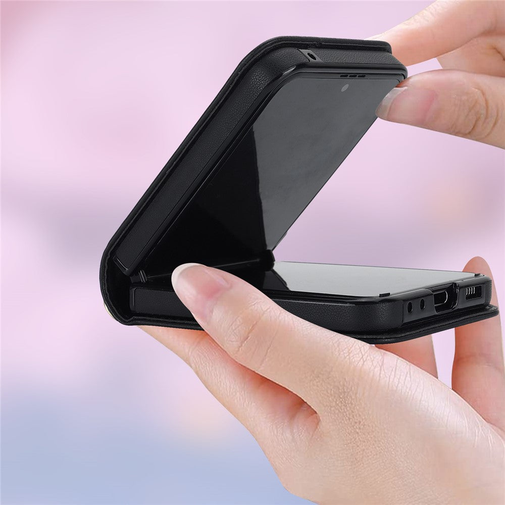 For Samsung Galaxy Z Flip7 FE 5G / Flip6 5G Case Rhombic Leather + PC Folding Phone Cover with Wrist Strap / 1.5m Long Strap