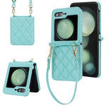 For Samsung Galaxy Z Flip7 FE 5G / Flip6 5G Case Rhombic Leather + PC Folding Phone Cover with Wrist Strap / 1.5m Long Strap