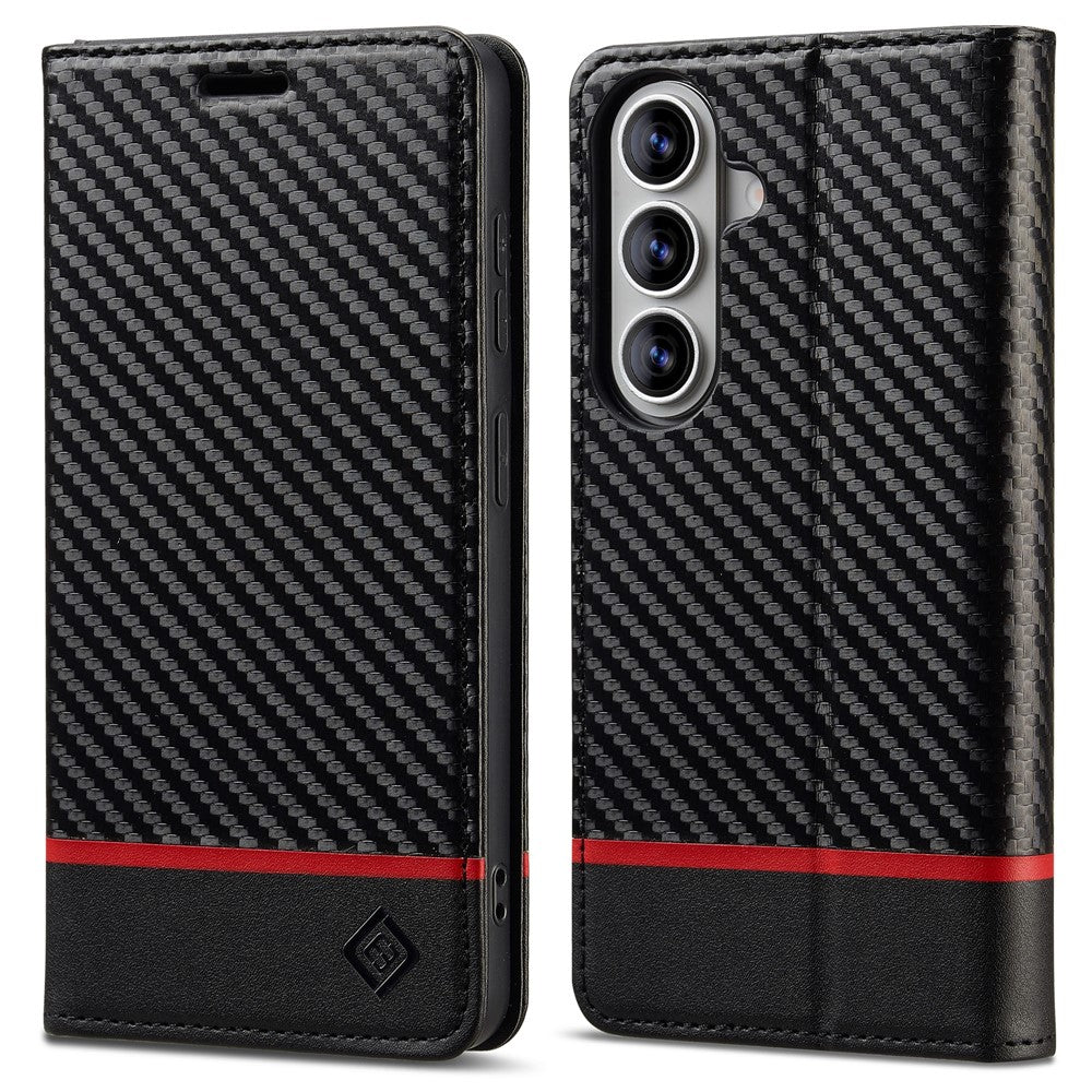 LC.IMEEKE Wallet Case for Samsung Galaxy S26 FE Carbon Fiber Texture Leather Phone Cover
