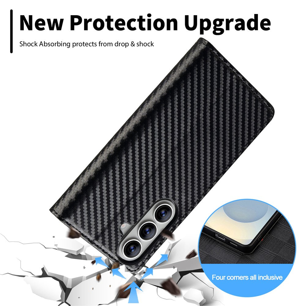 LC.IMEEKE Wallet Case for Samsung Galaxy S26 FE Carbon Fiber Texture Leather Phone Cover