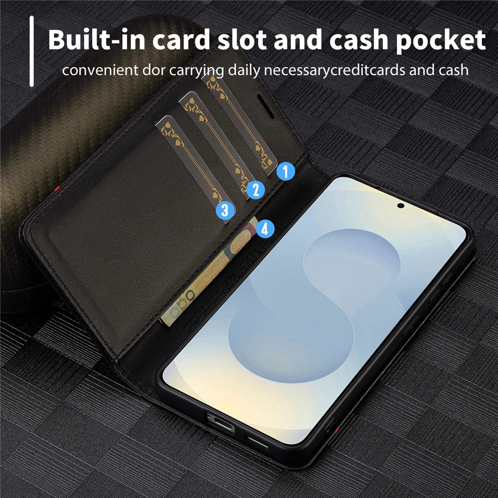 LC.IMEEKE Wallet Case for Samsung Galaxy S26 FE Carbon Fiber Texture Leather Phone Cover