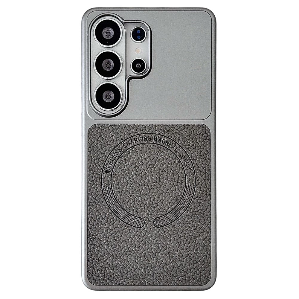For Samsung Galaxy S26 Ultra Magnetic Case Litchi Texture PU Leather Coated PC + TPU Phone Back Cover