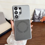 For Samsung Galaxy S26 Ultra Magnetic Case Litchi Texture PU Leather Coated PC + TPU Phone Back Cover