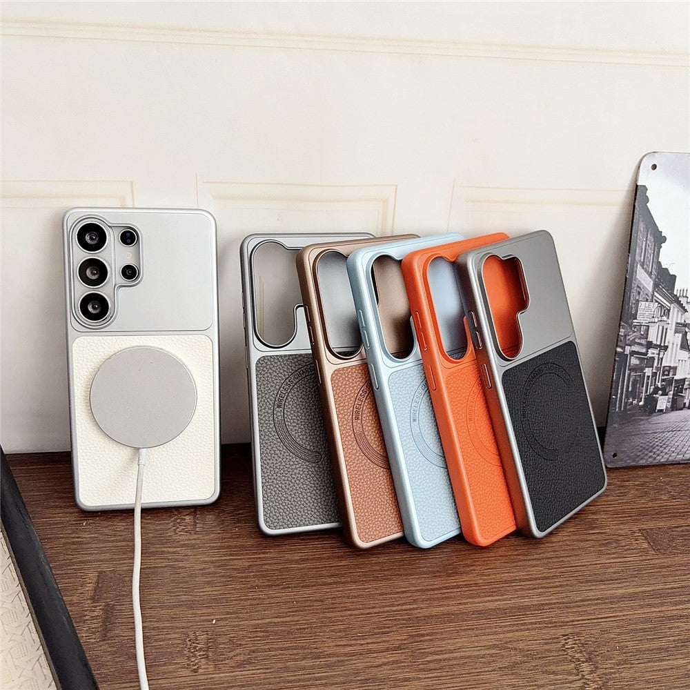 For Samsung Galaxy S26 Ultra Magnetic Case Litchi Texture PU Leather Coated PC + TPU Phone Back Cover