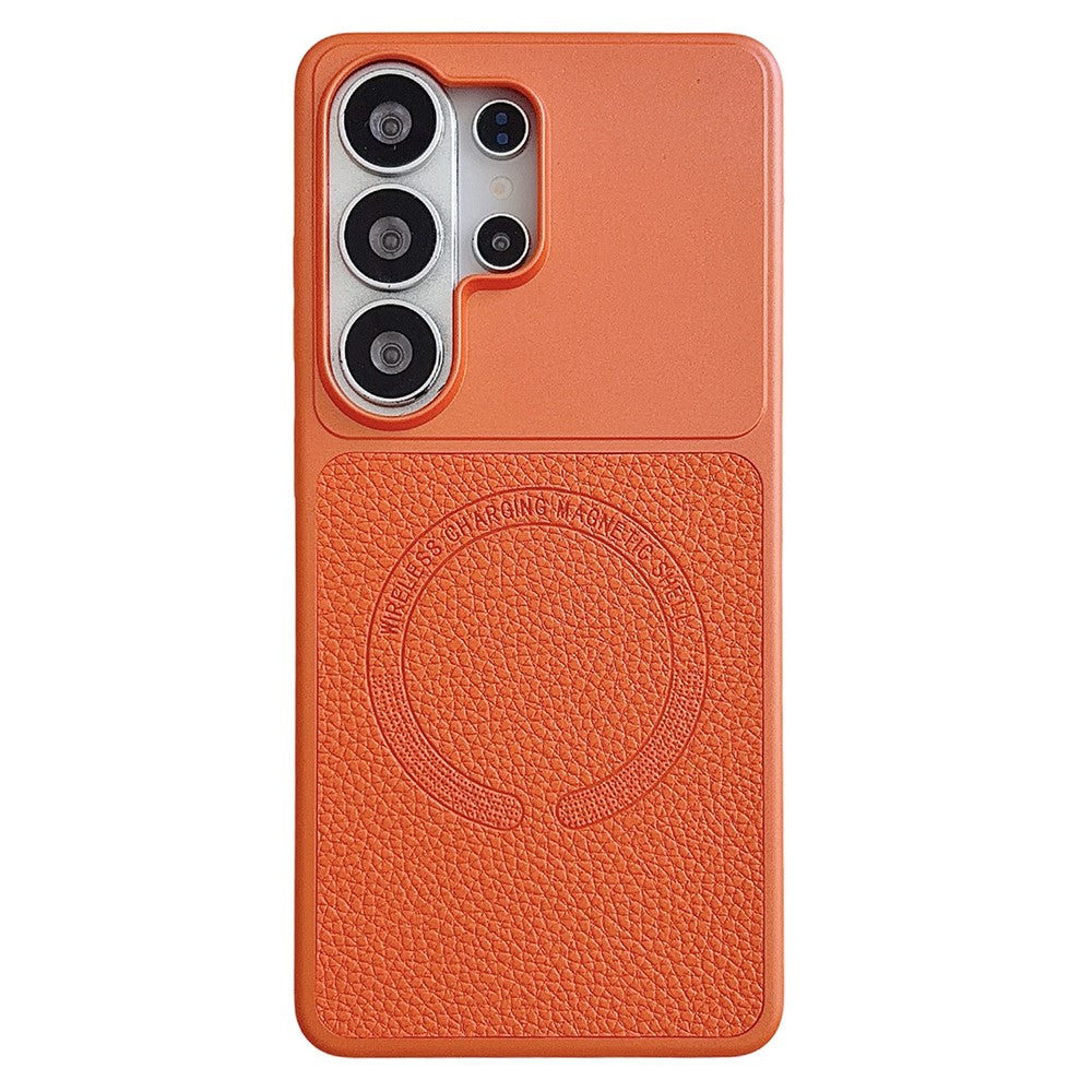 For Samsung Galaxy S26 Ultra Magnetic Case Litchi Texture PU Leather Coated PC + TPU Phone Back Cover