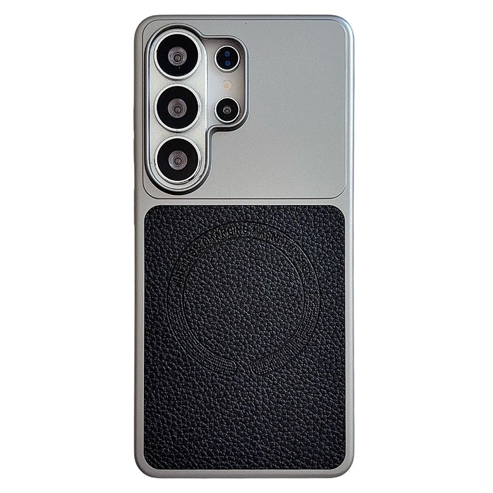 For Samsung Galaxy S26 Ultra Magnetic Case Litchi Texture PU Leather Coated PC + TPU Phone Back Cover