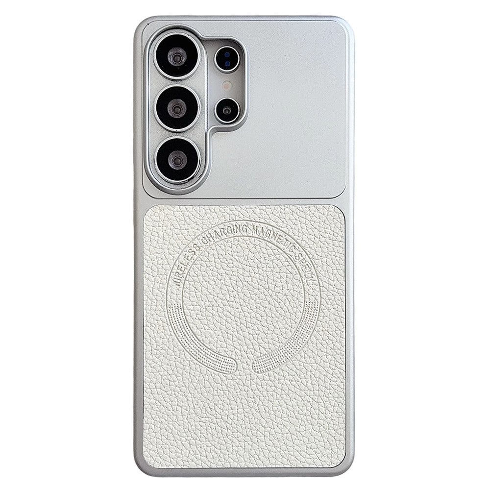 For Samsung Galaxy S26 Ultra Magnetic Case Litchi Texture PU Leather Coated PC + TPU Phone Back Cover
