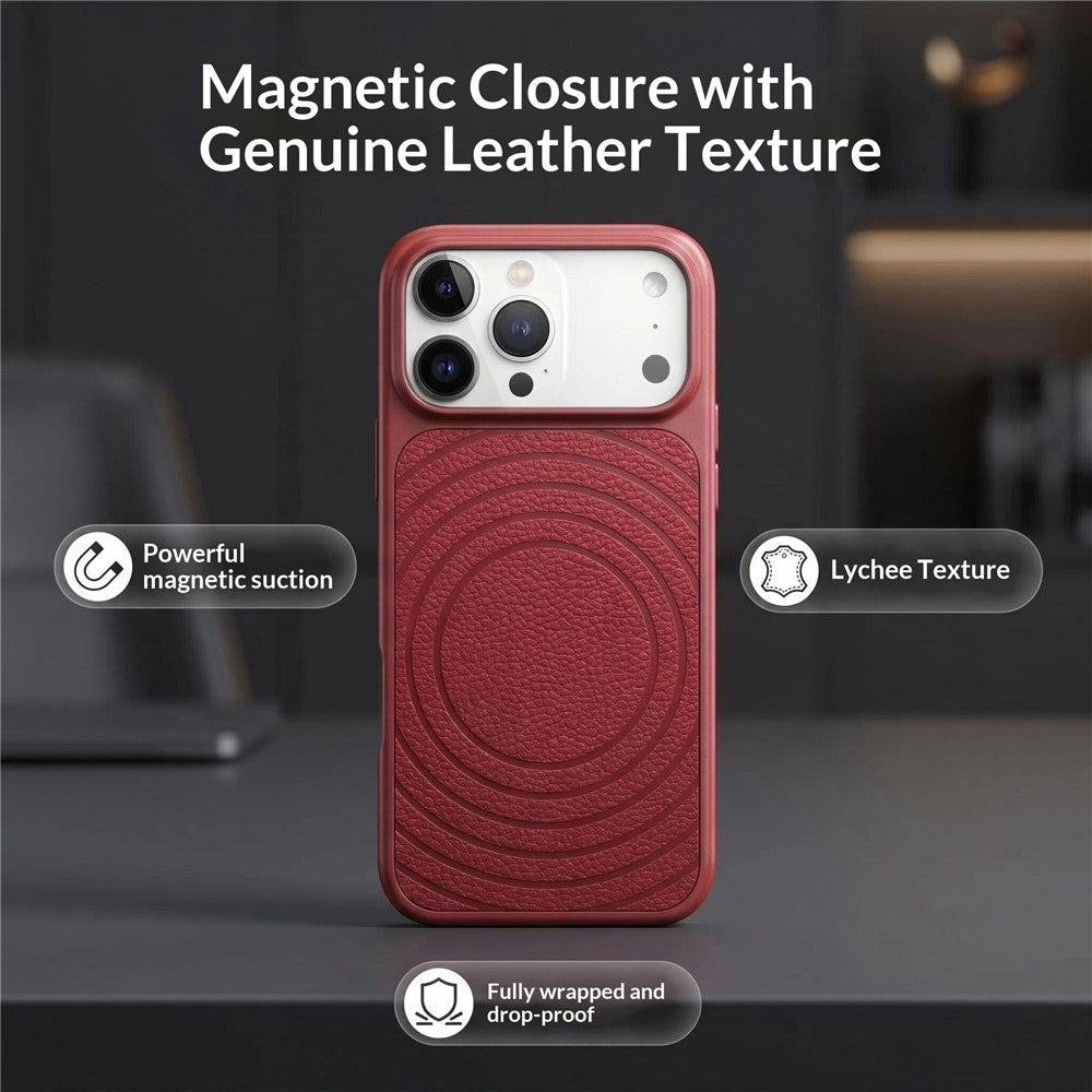Til iPhone 17 Pro Max Magnetisk Cover Krusningsmønster Læderbelagt PC + TPU Stødsikkert Bagcover