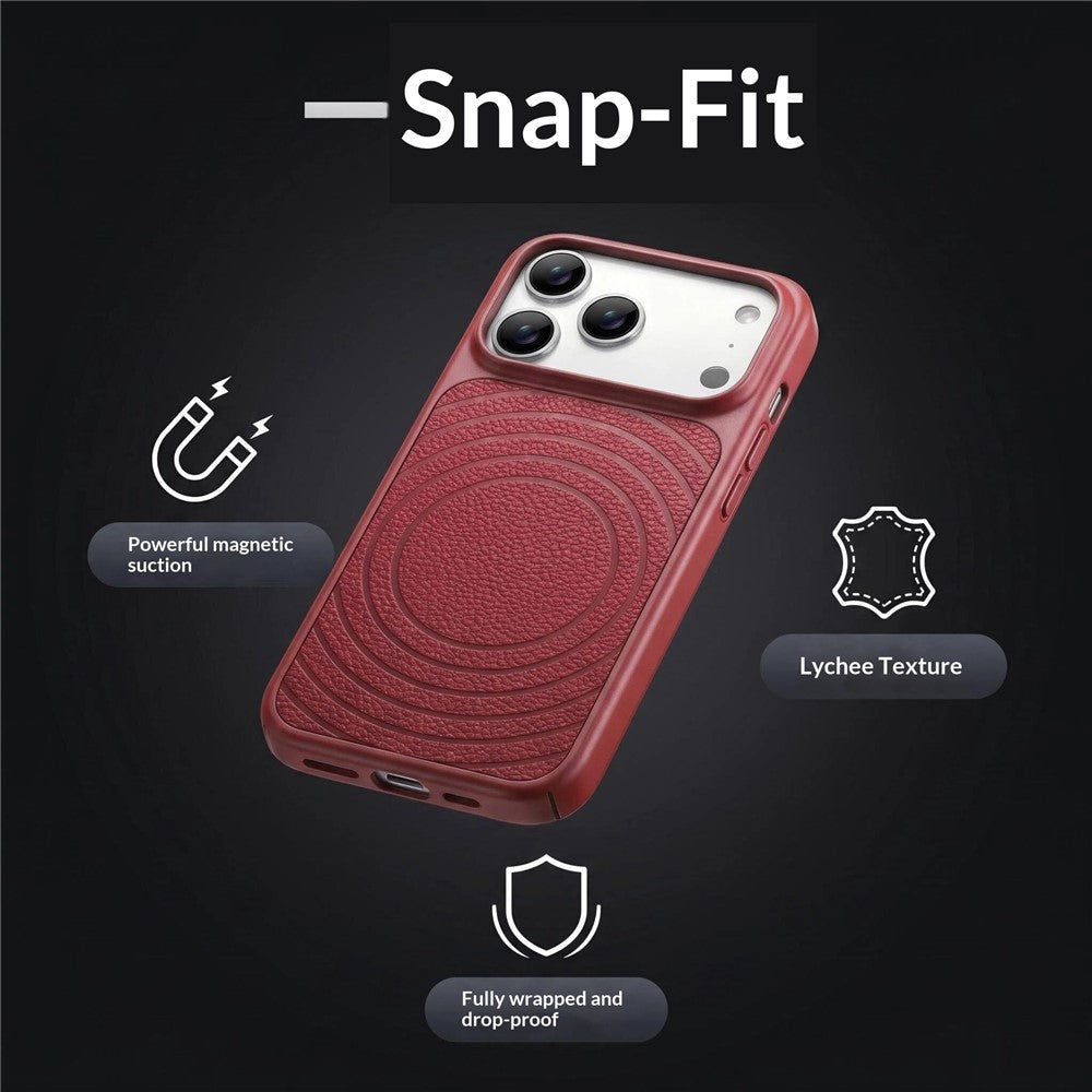 Til iPhone 17 Pro Max Magnetisk Cover Krusningsmønster Læderbelagt PC + TPU Stødsikkert Bagcover