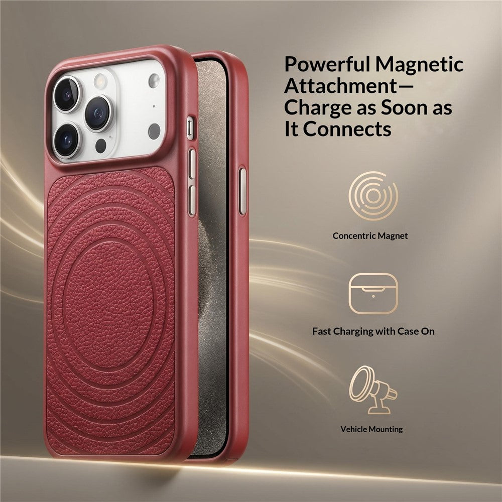 Til iPhone 17 Pro Magnetisk Cover med bølge-mønster, læderbelagt PC + TPU Stødsikkert Bagcover