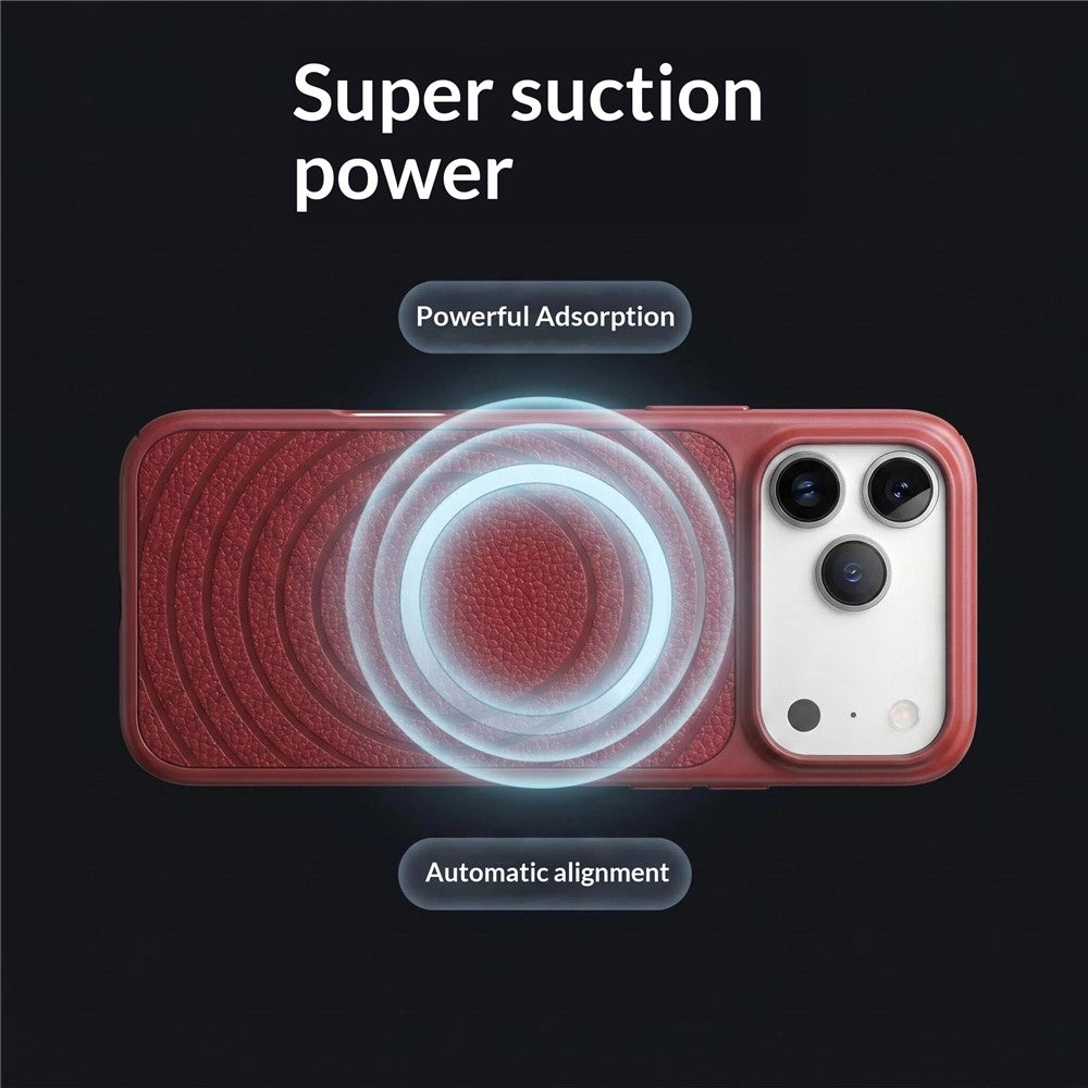 Til iPhone 17 Pro Magnetisk Cover med bølge-mønster, læderbelagt PC + TPU Stødsikkert Bagcover
