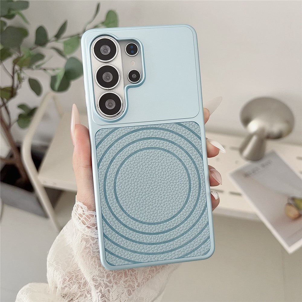 For Samsung Galaxy S26 Ultra Magnetic Case Ripple Pattern Leather Coated PC + TPU Shockproof Back Cover