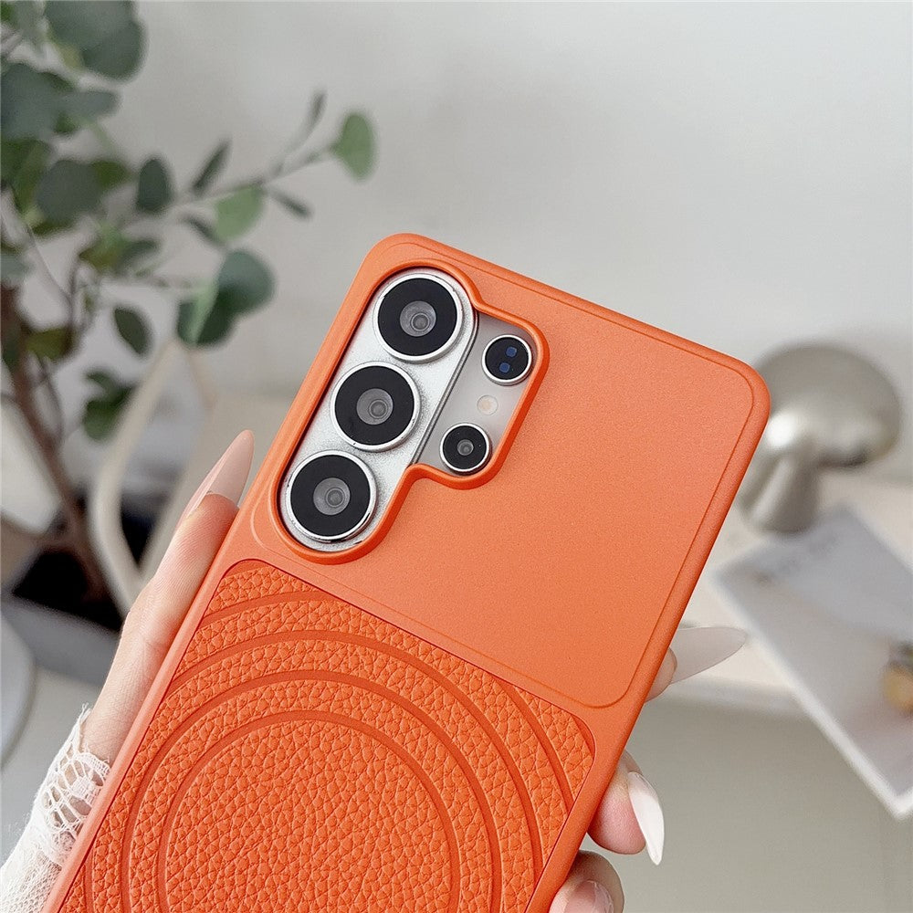 For Samsung Galaxy S26 Ultra Magnetic Case Ripple Pattern Leather Coated PC + TPU Shockproof Back Cover