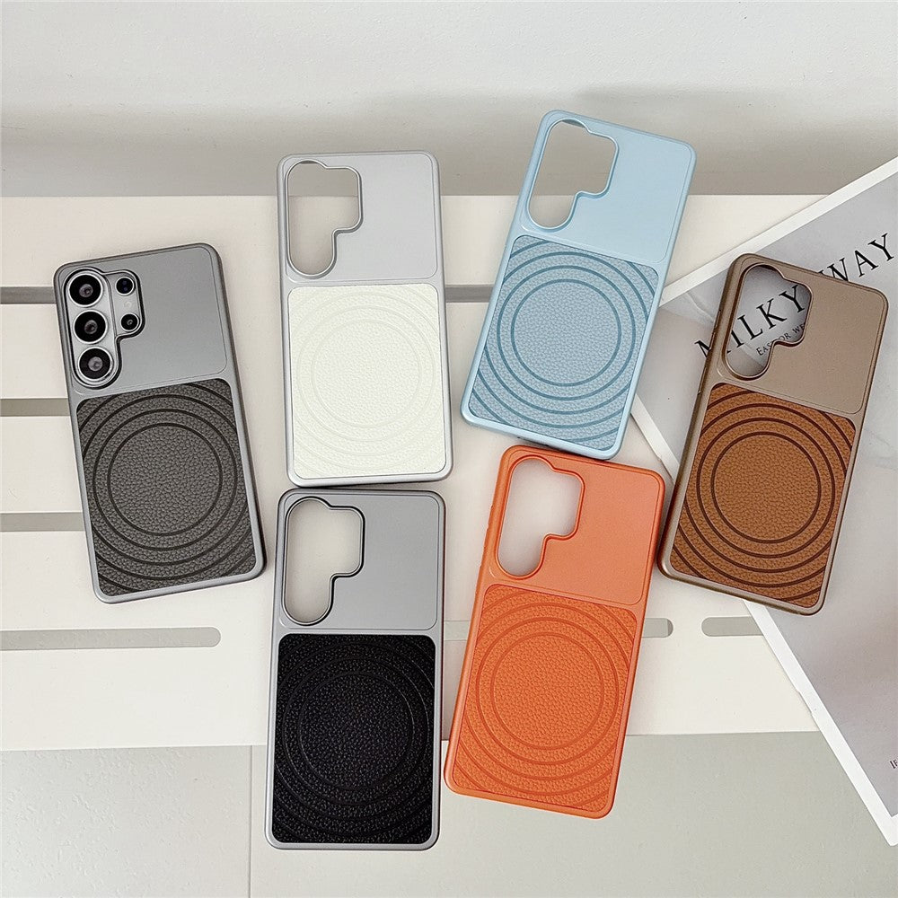 For Samsung Galaxy S26 Ultra Magnetic Case Ripple Pattern Leather Coated PC + TPU Shockproof Back Cover