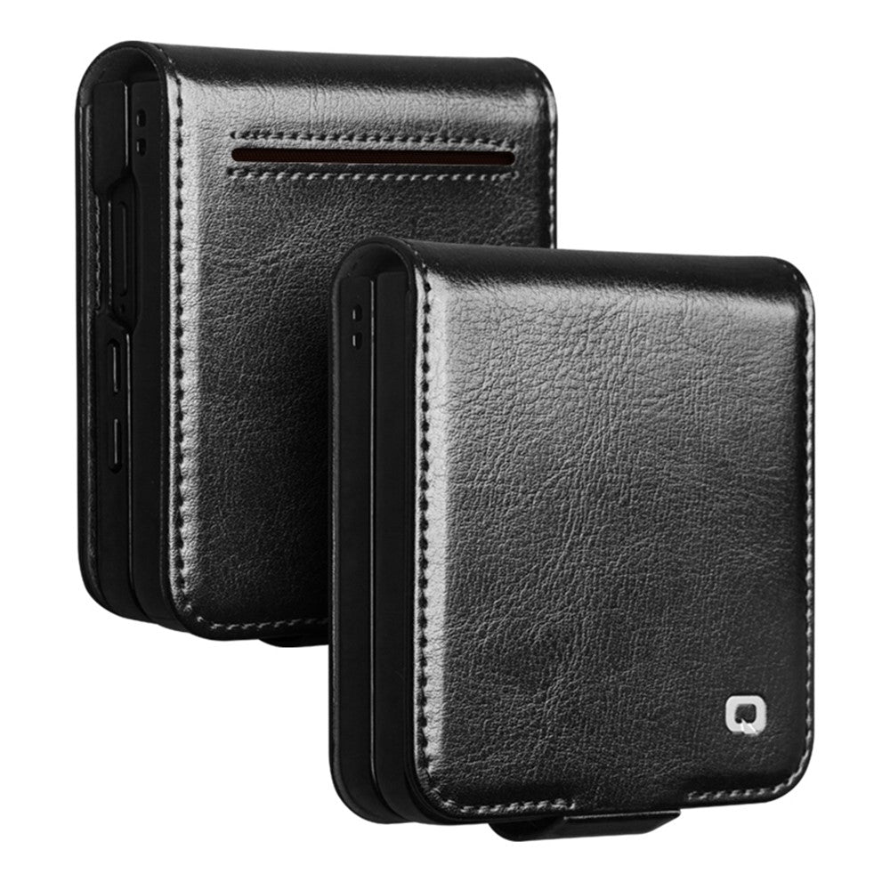 QIALINO Skal till Samsung Galaxy Z Flip8 i äkta nötskinn + PC-fodral med kortplats