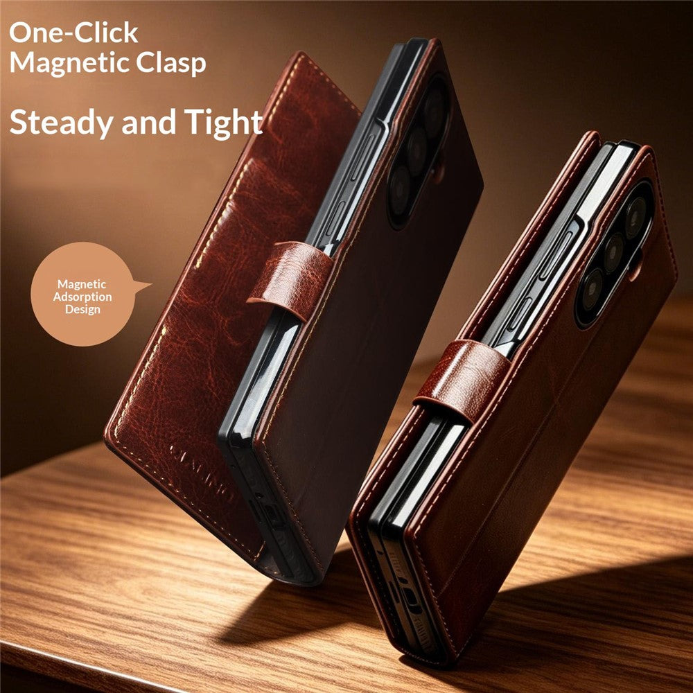 QIALINO For Samsung Galaxy Z Fold8 Ultra Case Genuine Cow Leather Stand Wallet Phone Cover