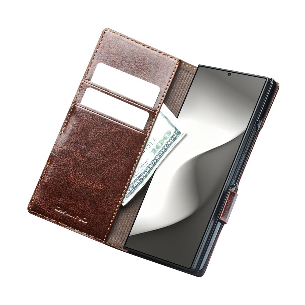 QIALINO For Samsung Galaxy Z Fold8 Ultra Case Genuine Cow Leather Stand Wallet Phone Cover
