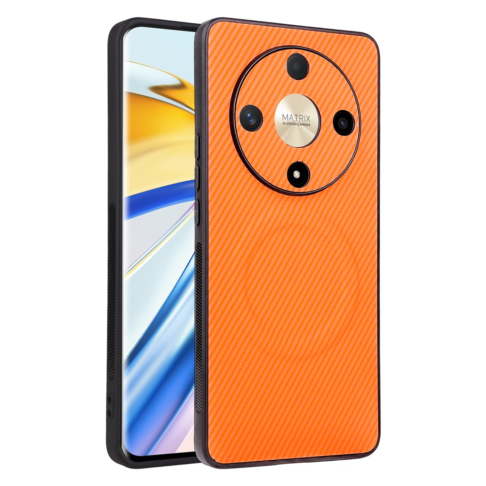 Skal till Honor X9b 5G / Magic6 Lite 5G, kolfiberstruktur, läderbelagt TPU PC-mobilskal med metallring för magnetiskt bilfäste