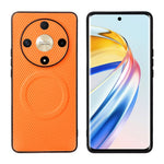 Skal till Honor X9b 5G / Magic6 Lite 5G, kolfiberstruktur, läderbelagt TPU PC-mobilskal med metallring för magnetiskt bilfäste