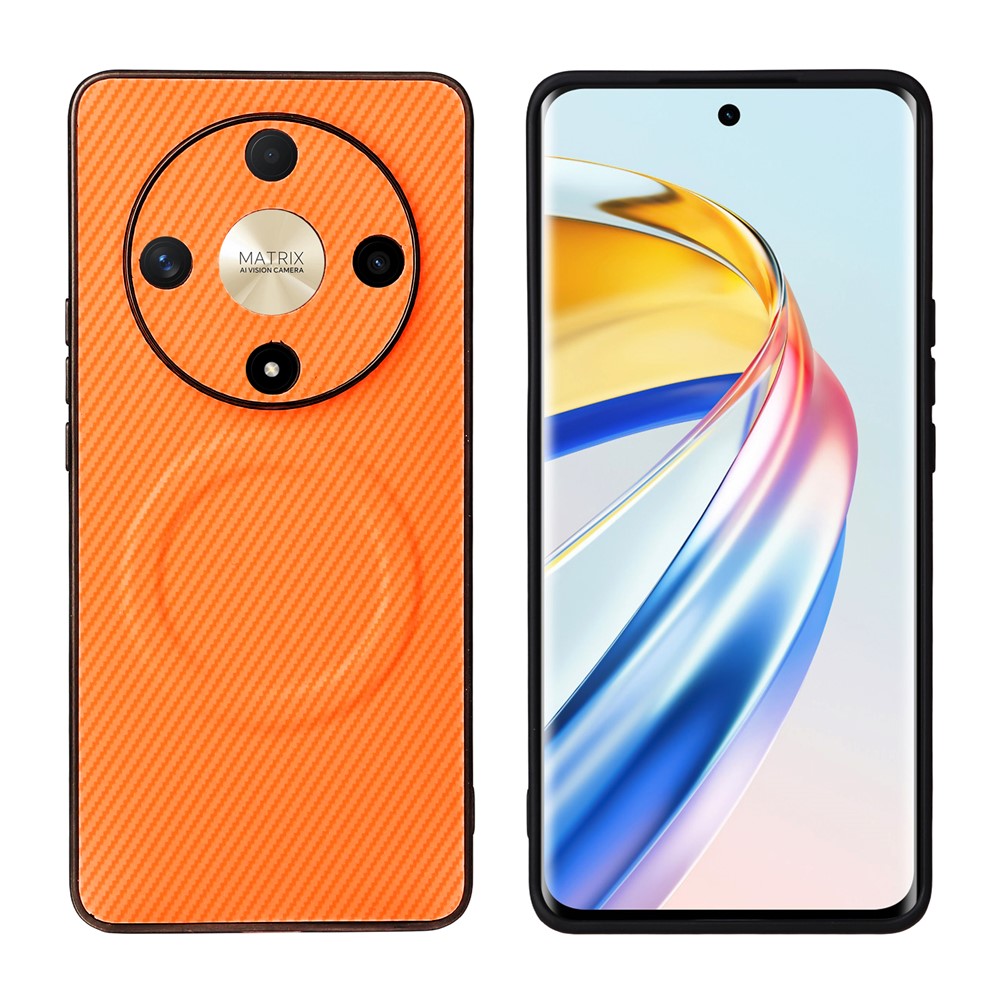 Skal till Honor X9b 5G / Magic6 Lite 5G, kolfiberstruktur, läderbelagt TPU PC-mobilskal med metallring för magnetiskt bilfäste