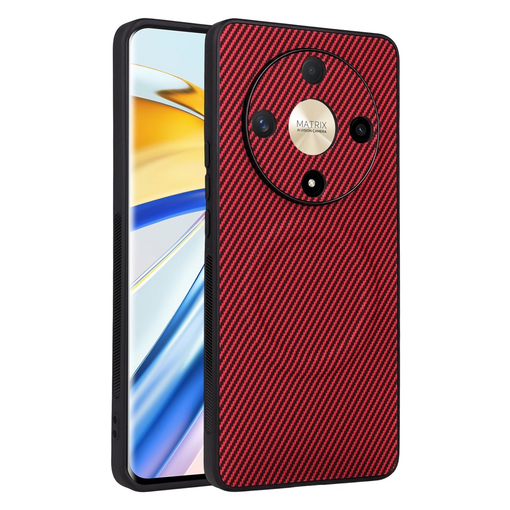 Skal till Honor X9b 5G / Magic6 Lite 5G, kolfiberstruktur, läderbelagt TPU PC-mobilskal med metallring för magnetiskt bilfäste