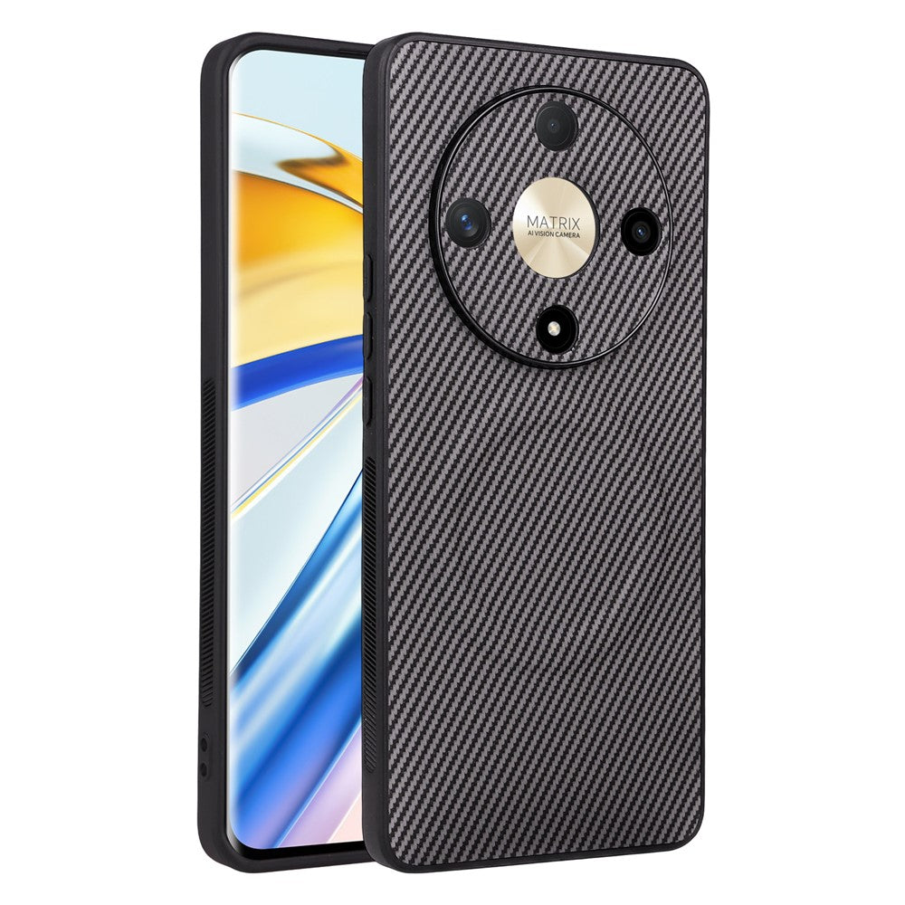 Skal till Honor X9b 5G / Magic6 Lite 5G, kolfiberstruktur, läderbelagt TPU PC-mobilskal med metallring för magnetiskt bilfäste