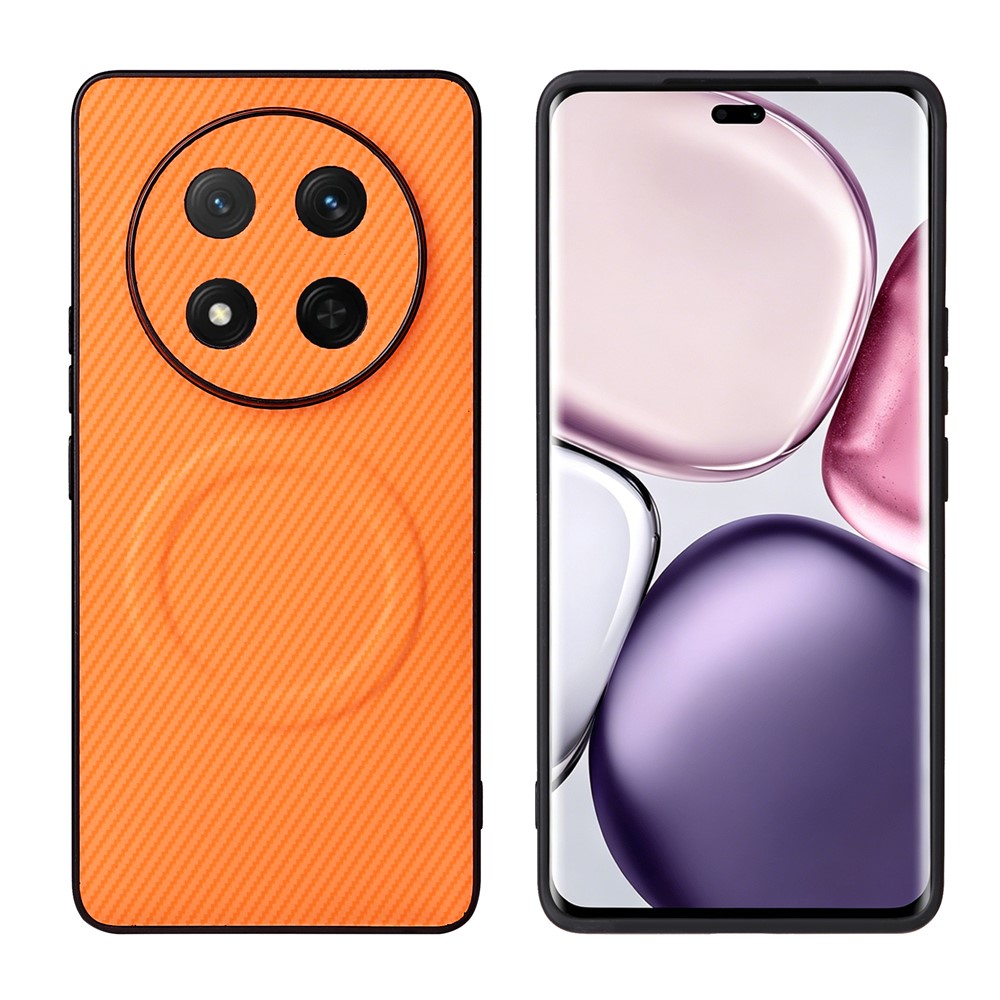 Honor Magic7 Lite 5G / X60 Pro 5G / X9c 5G-skal med kolfiberstruktur, läderbeläggning, TPU-PC-mobilskal med metallring för magnetiskt bilfäste