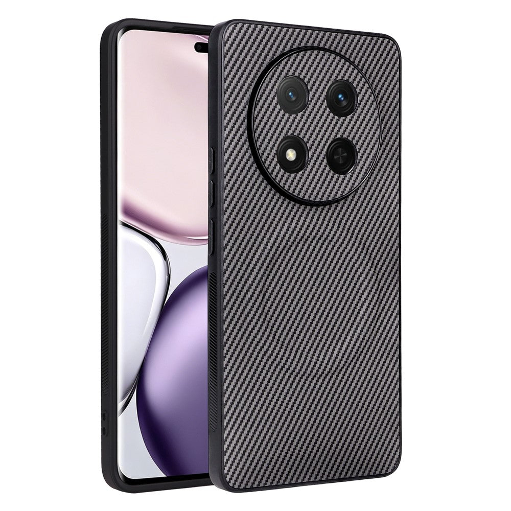 Honor Magic7 Lite 5G / X60 Pro 5G / X9c 5G-skal med kolfiberstruktur, läderbeläggning, TPU-PC-mobilskal med metallring för magnetiskt bilfäste
