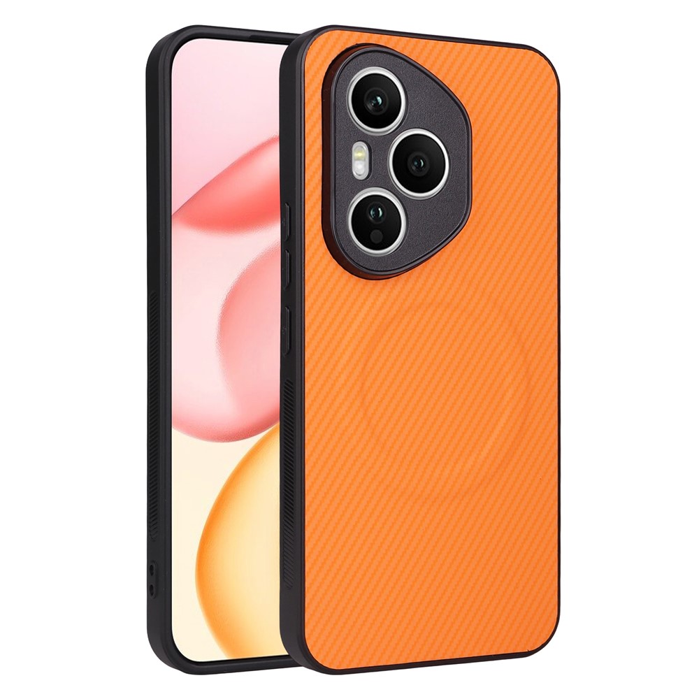 For Honor 400 Pro 5G (Global) Case Carbon Fiber Texture Leather Coated TPU PC Phone Cover with Metal Ring for Magnetic Car Mount