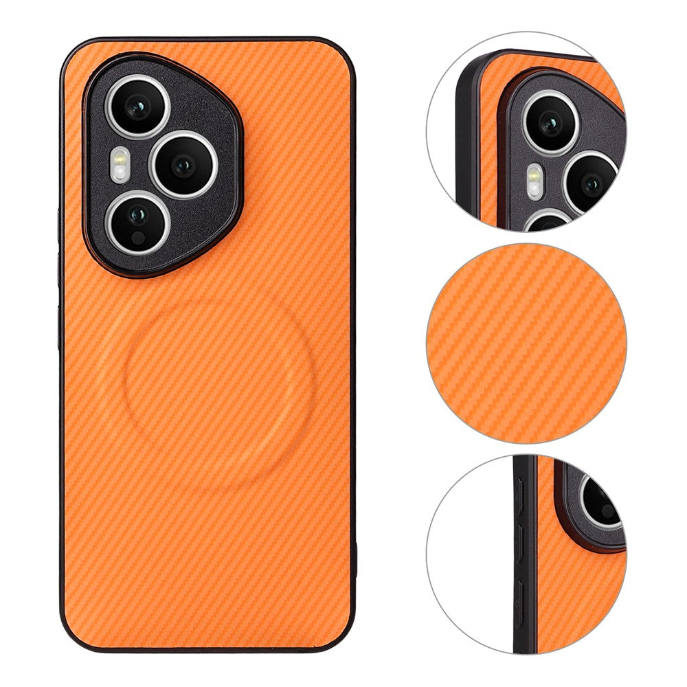 For Honor 400 Pro 5G (Global) Case Carbon Fiber Texture Leather Coated TPU PC Phone Cover with Metal Ring for Magnetic Car Mount