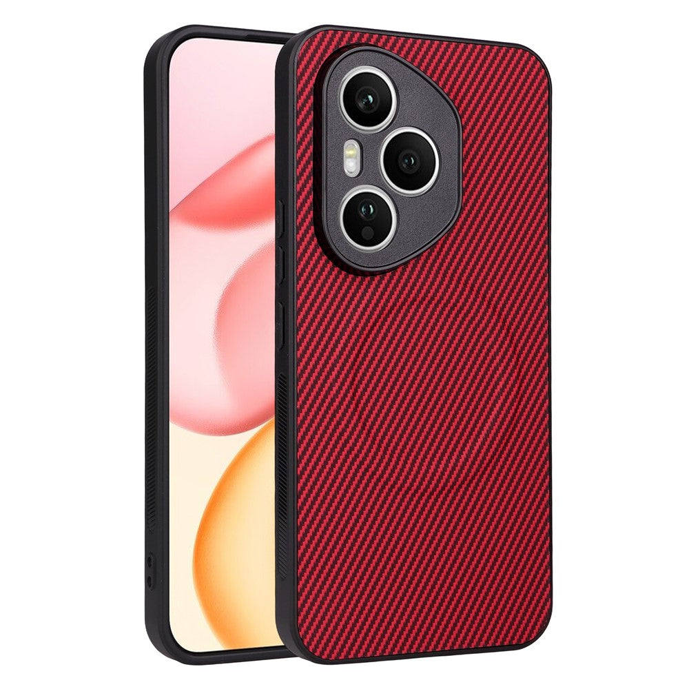 For Honor 400 Pro 5G (Global) Case Carbon Fiber Texture Leather Coated TPU PC Phone Cover with Metal Ring for Magnetic Car Mount