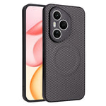 For Honor 400 Pro 5G (Global) Case Carbon Fiber Texture Leather Coated TPU PC Phone Cover with Metal Ring for Magnetic Car Mount